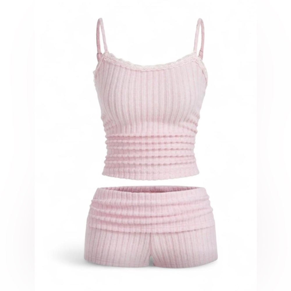Pink Ribbed Women's Sleepwear Set